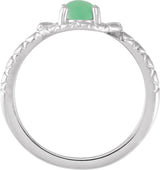 Platinum Oval Natural Green Chrysoprase Cabochon Snake Ring - view 2