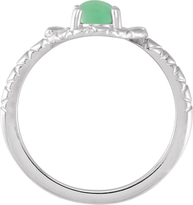 Platinum Oval Natural Green Chrysoprase Cabochon Snake Ring - view 2