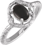 Platinum Oval Natural Black Onyx Cabochon Snake Ring