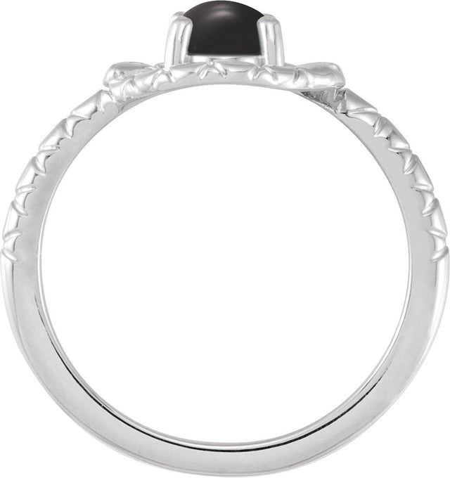 14K Gold Oval Natural Black Onyx Cabochon Snake Ring - White Gold - view 2