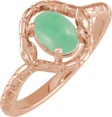 14K Gold Oval Natural Green Chrysoprase Cabochon Snake Ring - Rose Gold