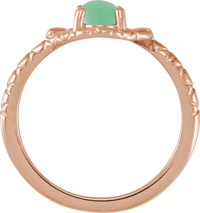 14K Gold Oval Natural Green Chrysoprase Cabochon Snake Ring - Rose Gold - view 2