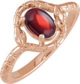 14K Gold Oval Natural Mozambique Garnet Cabochon Snake Ring - Rose Gold