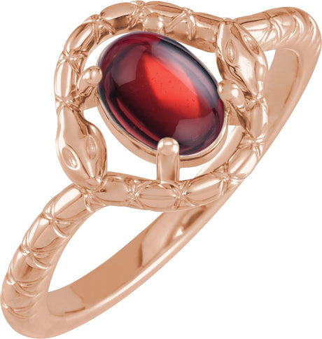 14K Gold Oval Natural Mozambique Garnet Cabochon Snake Ring - Rose Gold