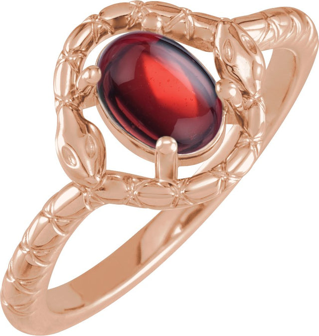 14K Gold Oval Natural Mozambique Garnet Cabochon Snake Ring - Rose Gold