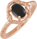 14K Gold Oval Natural Black Onyx Cabochon Snake Ring - Rose Gold