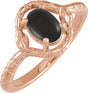 14K Gold Oval Natural Black Onyx Cabochon Snake Ring - Rose Gold