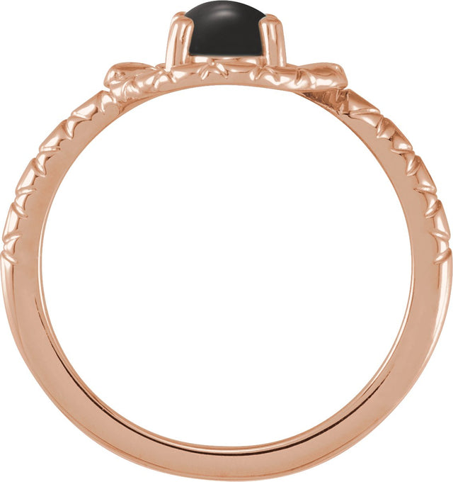 14K Gold Oval Natural Black Onyx Cabochon Snake Ring - Rose Gold - view 2