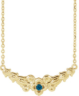 14K Gold Round Natural London Blue Topaz Floral Necklace - Yellow Gold