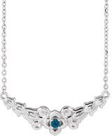 14K Gold Round Natural London Blue Topaz Floral Necklace - White Gold
