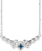 14K Gold Round Natural London Blue Topaz Floral Necklace - White Gold