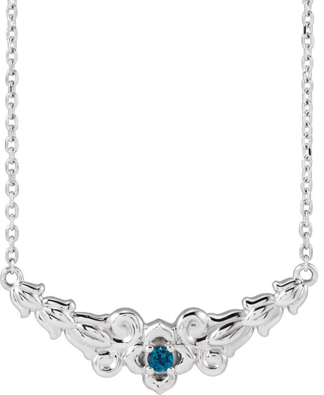 Platinum Round Natural London Blue Topaz Floral Necklace