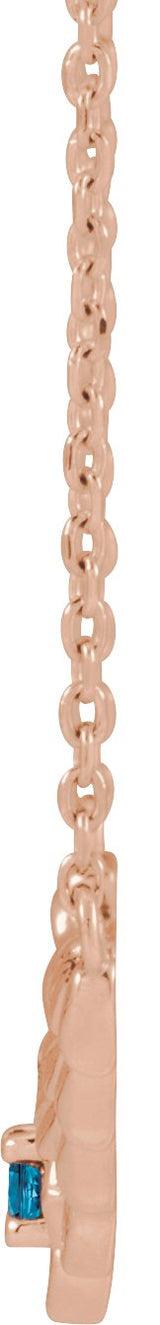 14K Gold Round Natural London Blue Topaz Floral Necklace - Rose Gold - view 2