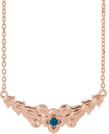 14K Gold Round Natural London Blue Topaz Floral Necklace - Rose Gold