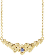 14K Gold Round Natural Tanzanite Floral Necklace - Yellow Gold