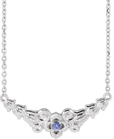 14K Gold Round Natural Tanzanite Floral Necklace - White Gold