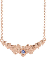 14K Gold Round Natural Tanzanite Floral Necklace - Rose Gold