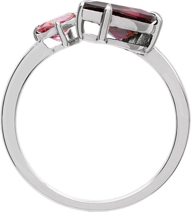 14K Gold Pear Natural Rhodolite Garnet & Natural Pink Tourmaline Negative Space Ring - White Gold - view 2