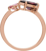 14K Gold Pear Natural Rhodolite Garnet & Natural Pink Tourmaline Negative Space Ring - Rose Gold - view 2