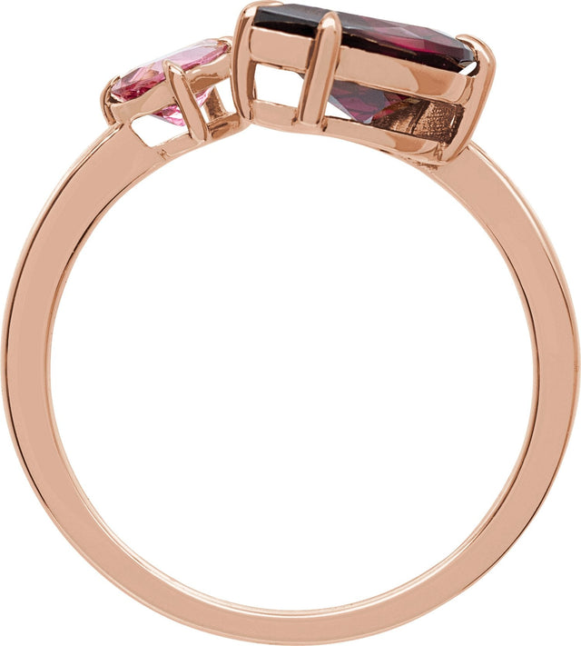 14K Gold Pear Natural Rhodolite Garnet & Natural Pink Tourmaline Negative Space Ring - Rose Gold - view 2