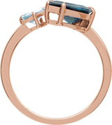14K Gold Pear Natural London Blue Topaz & Natural Sky Blue Topaz Negative Space Ring - Rose Gold - view 2