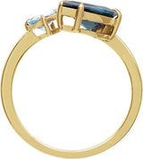 14K Gold Pear Natural London Blue Topaz & Natural Sky Blue Topaz Negative Space Ring - Yellow Gold - view 2