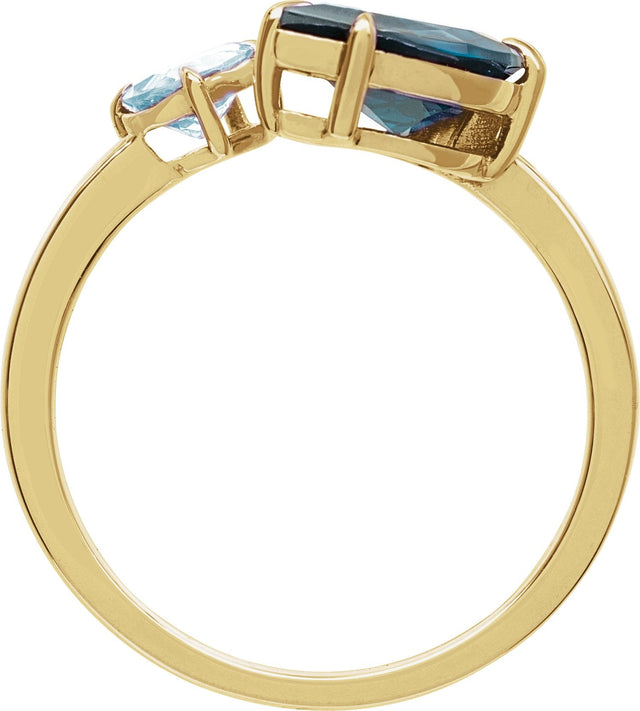 14K Gold Pear Natural London Blue Topaz & Natural Sky Blue Topaz Negative Space Ring - Yellow Gold - view 2