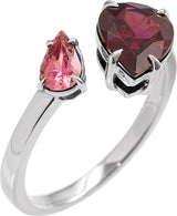 14K Gold Pear Natural Rhodolite Garnet & Natural Pink Tourmaline Negative Space Ring - White Gold