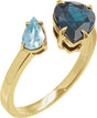 14K Gold Pear Natural London Blue Topaz & Natural Sky Blue Topaz Negative Space Ring - Yellow Gold