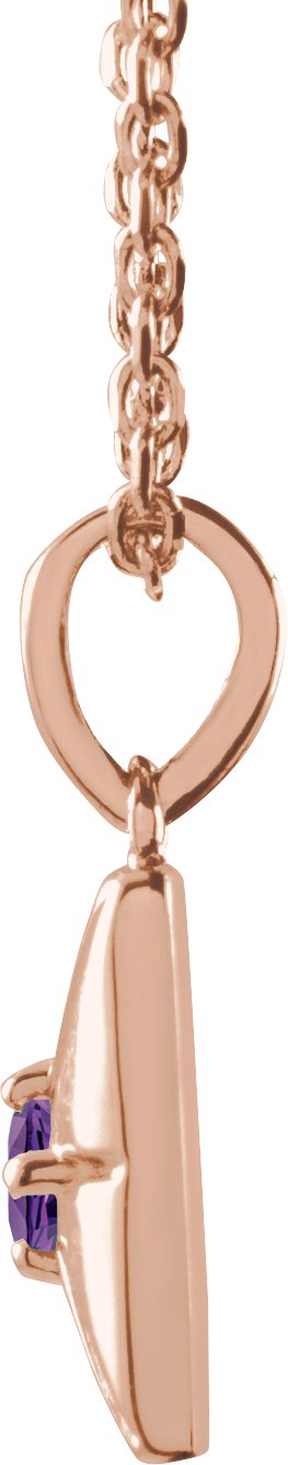 14K Gold Round Natural Amethyst Accented Necklace or Pendant - Rose Gold - view 5