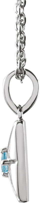 14K Gold Round Natural Aquamarine Accented Necklace or Pendant - White Gold - view 5