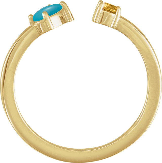 14K Gold Oval Natural Turquoise & Natural Citrine Two-Stone Negative Space Ring - Yellow Gold - view 2