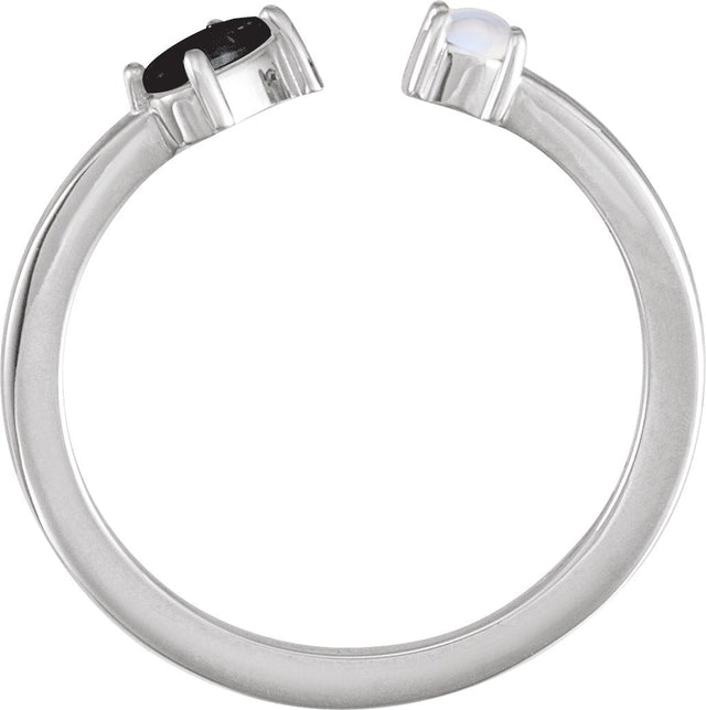 14K Gold Oval Natural Black Onyx & Natural Blue Sheen Moonstone Two-Stone Negative Space Ring - White Gold - view 2