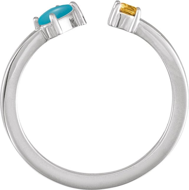 Platinum Oval Natural Turquoise & Natural Citrine Two-Stone Negative Space Ring - view 2