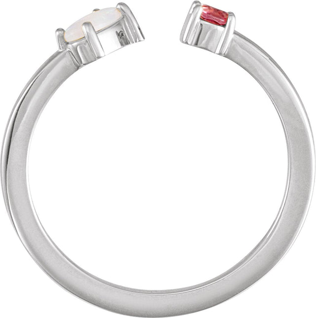 14K Gold Oval Natural White Opal & Natural Pink Tourmaline Two-Stone Negative Space Ring - White Gold - view 2