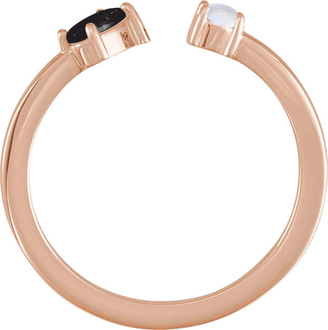 14K Gold Oval Natural Black Onyx & Natural Blue Sheen Moonstone Two-Stone Negative Space Ring - Rose Gold - view 2