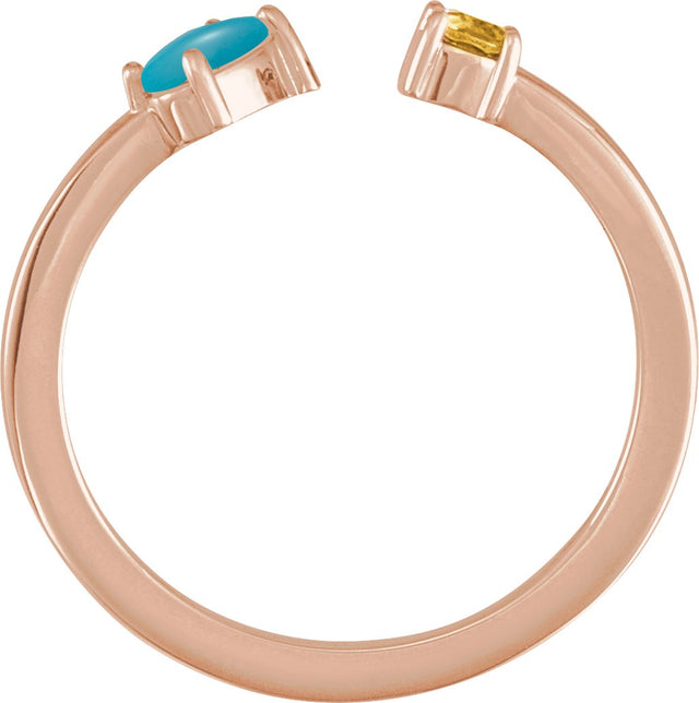 14K Gold Oval Natural Turquoise & Natural Citrine Two-Stone Negative Space Ring - Rose Gold - view 2