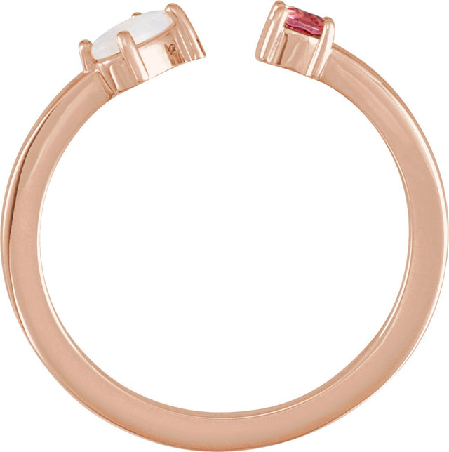 14K Gold Oval Natural White Opal & Natural Pink Tourmaline Two-Stone Negative Space Ring - Rose Gold - view 2