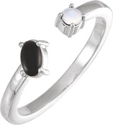 14K Gold Oval Natural Black Onyx & Natural Blue Sheen Moonstone Two-Stone Negative Space Ring - White Gold