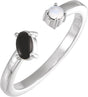 14K Gold Oval Natural Black Onyx & Natural Blue Sheen Moonstone Two-Stone Negative Space Ring - White Gold