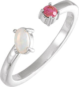 14K Gold Oval Natural White Opal & Natural Pink Tourmaline Two-Stone Negative Space Ring - White Gold