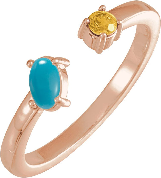 14K Gold Oval Natural Turquoise & Natural Citrine Two-Stone Negative Space Ring - Rose Gold