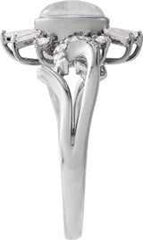 14K Gold Oval Natural Rainbow Moonstone & Natural Diamond Halo-Style Ring - White Gold - view 3