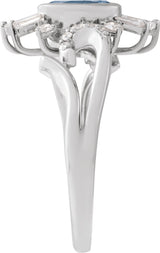 14K Gold Oval Natural London Blue Topaz & Natural Diamond Halo-Style Ring - White Gold - view 3