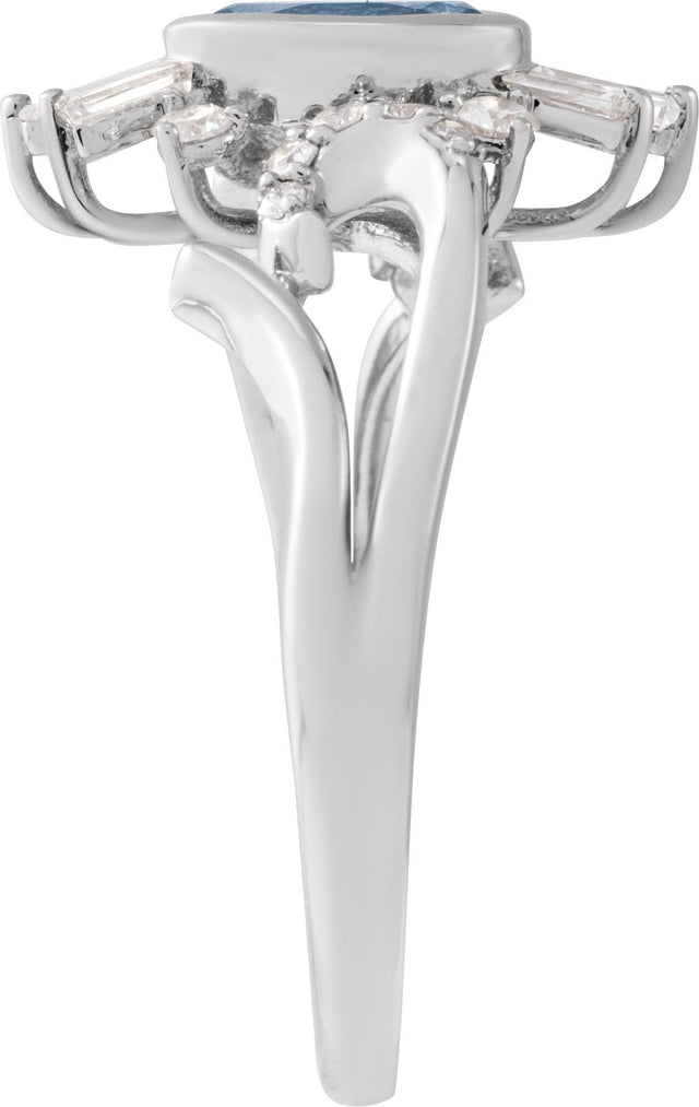 14K Gold Oval Natural London Blue Topaz & Natural Diamond Halo-Style Ring - White Gold - view 3