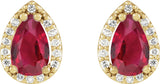 14K Gold Lab-Grown Ruby Pear 4-Prong Halo-Style Low Stud Earring - Yellow Gold - view 6
