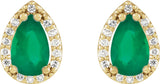 14K Gold Lab-Grown Emerald Pear 4-Prong Halo-Style Low Stud Earring - Yellow Gold - view 6