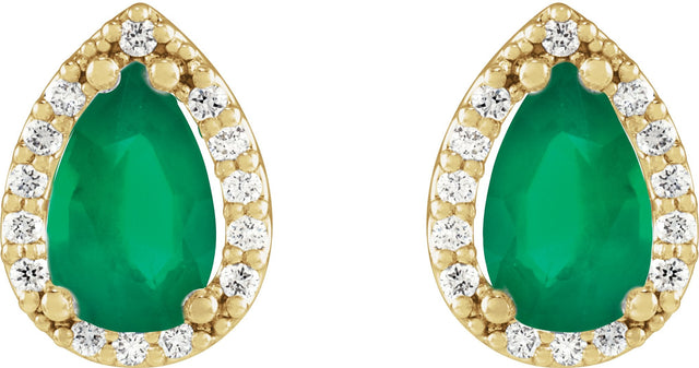 14K Gold Lab-Grown Emerald Pear 4-Prong Halo-Style Low Stud Earring - Yellow Gold - view 6