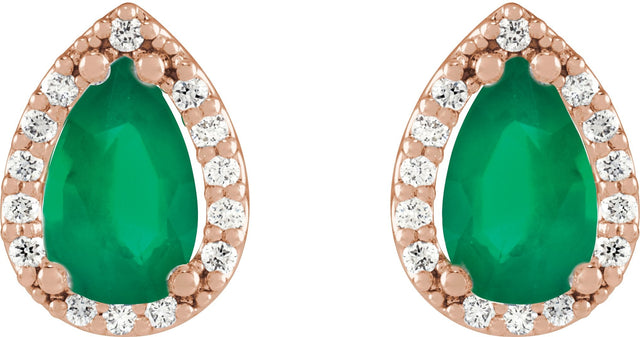 14K Gold Lab-Grown Emerald Pear 4-Prong Halo-Style Low Stud Earring - Rose Gold - view 6