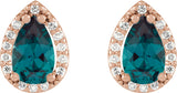 14K Gold Lab-Grown Alexandrite Pear 4-Prong Halo-Style Low Stud Earring - Rose Gold - view 6